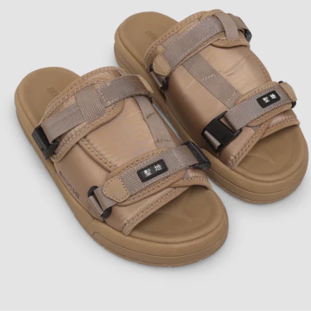 New seichi Tan Slide Sandals men’s with Adjustable Straps size 8